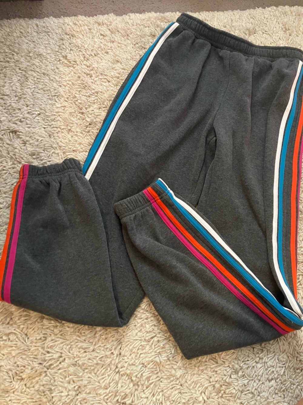 NWOT Grey Joggers with Rainbow Side Stripes